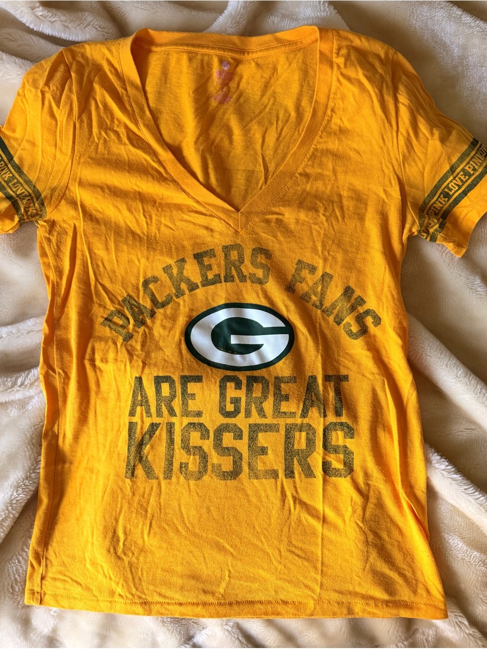 PINK Victoria's Secret Yellow Green Packers Fan V-Neck Tee